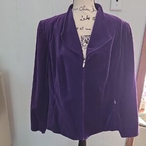 Jones New York Signature Woman 2X Purple Stretch Velvet Velour Zip Jacket